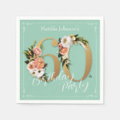 60かわいらしth誕生日ミント金ゴールドフローラグラマラス スタンダードカクテルナプキン (正面)