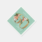 60かわいらしth誕生日ミント金ゴールドフローラグラマラス スタンダードカクテルナプキン (角)