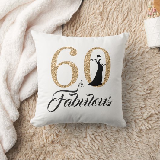 60すばらしい金ゴールドのグリッターの第60誕生会 クッション (ブランケット)