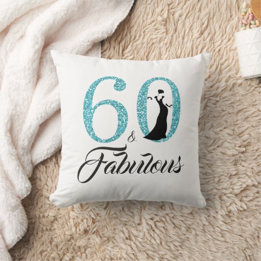 60すばらしく青いグリッターの第60誕生会のギフト クッション (ブランケット)