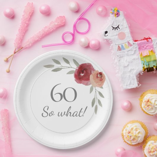 60そおもしろいう水の色フローラ60誕生日 ペーパープレート (パーティー)