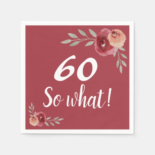 60だから何おもしろいレッドローズフローラ60誕生日 スタンダードカクテルナプキン (正面)