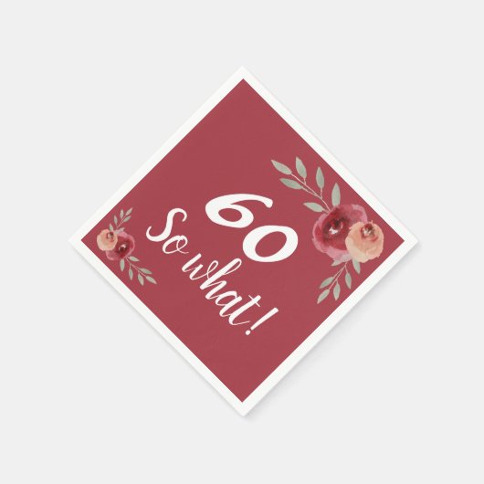60だから何おもしろいレッドローズフローラ60誕生日 スタンダードカクテルナプキン (角)