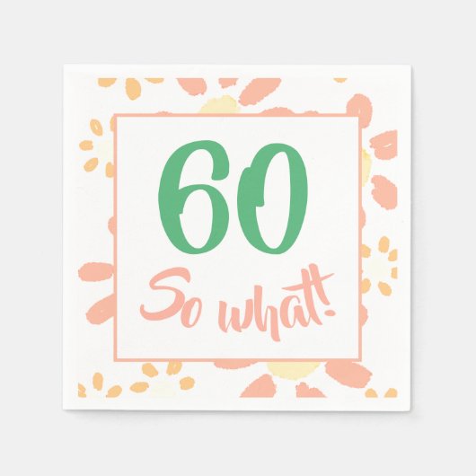 60だから何ユーモフラワーウォーター色60誕生日 スタンダードカクテルナプキン (正面)