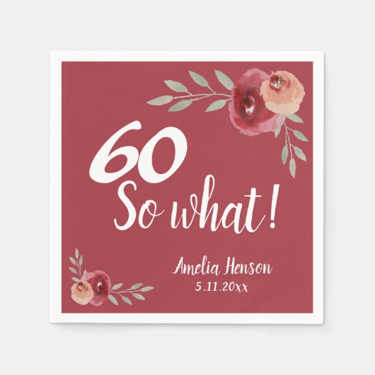 60だから何Red Waterカラーバラ60誕生日 スタンダードカクテルナプキン (正面)
