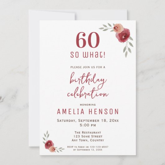 60だから赤おもしろいバラ60th誕生日パーティー 招待状 (正面)