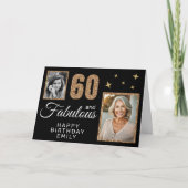 60でファビュラスなゴールドグリッター 2枚の写真 60歳の誕生日 カード (正面)