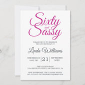 60とサッシピンクグリッター60th誕生日パーティー 招待状 (正面)