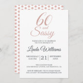 60とサッシピンクグリッター60th誕生日パーティー 招待状 (正面/裏面)