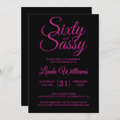 60とサッシーのホットピンクグリッター60th誕生日パーティー 招待状 (正面/裏面)