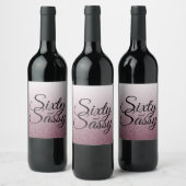 60とサッシー60誕生日紫グリッター グラデーション ワインラベル (ボトル)