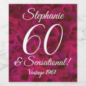 60とセンセーショナル抽象芸術レッドローズ誕生日 ワインラベル (シングルラベル)