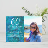 60とセンセーショナル海ブルーフォト誕生日 招待状 (スタンド正面)