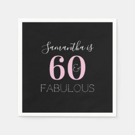 60とパーソナライズされた素晴らしいブラックピンク誕生日 スタンダードカクテルナプキン