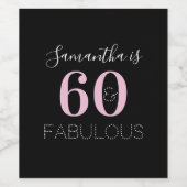 60とパーソナライズされた素晴らしいブラックピンク誕生日 ワインラベル (シングルラベル)