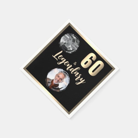 60と伝説2の写真60番目の誕生日金ゴールド スタンダードカクテルナプキン (角)