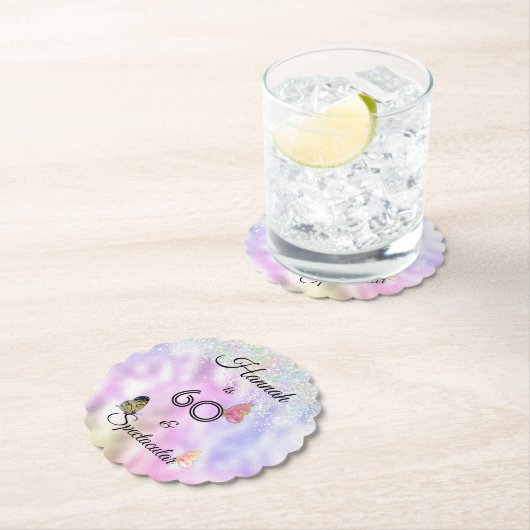 60と壮大なキラキラ蝶誕生日 ペーパーコースター (インサイチュ)