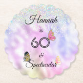 60と壮大なキラキラ蝶誕生日 ペーパーコースター (正面)