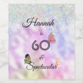 60と壮大なキラキラ蝶誕生日 ワインラベル (シングルラベル)