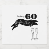 60と手きらめく引き白黒 スパークリングワインラベル (シングルラベル)