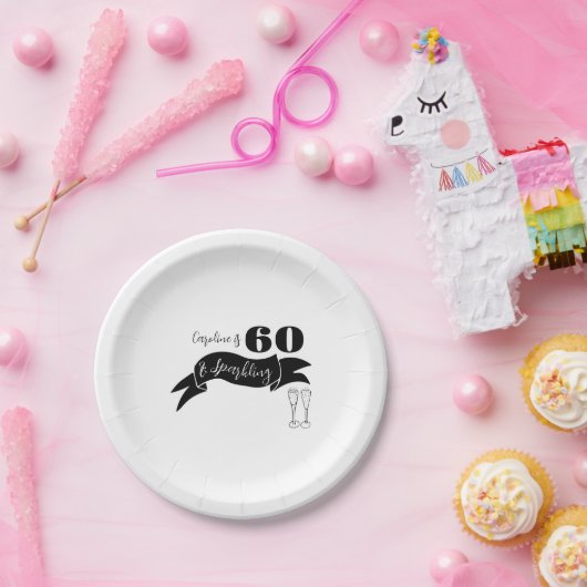60と手きらめく引き白黒 ペーパープレート (パーティー)