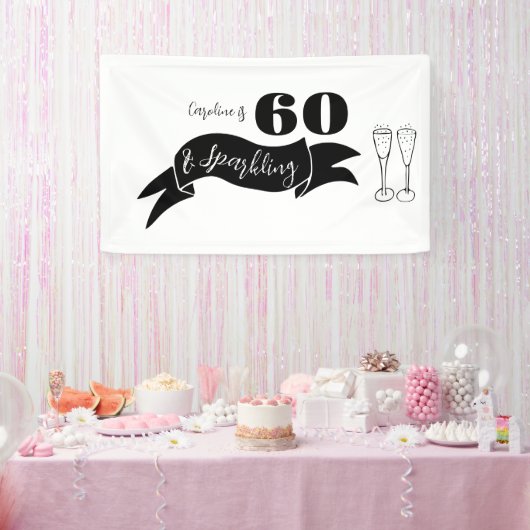 60と手きらめく引き白黒 横断幕 (パーティー)