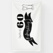 60と手きらめく引き白黒 横断幕 (縦)