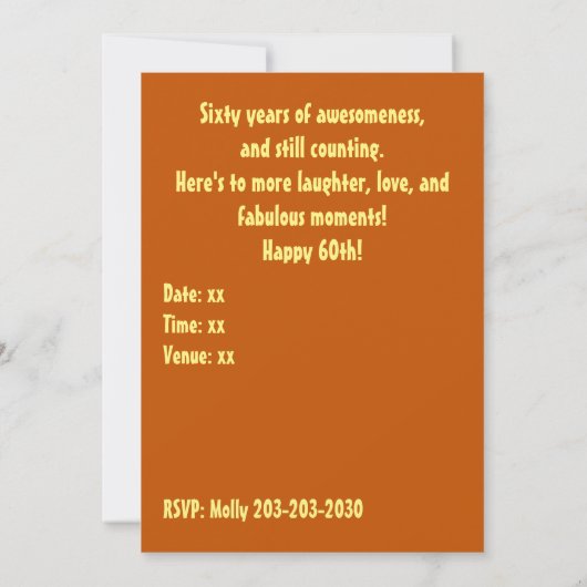 60と素晴らしいおもしろいおもしろい&フォトお洒落誕生日 招待状 (裏面)