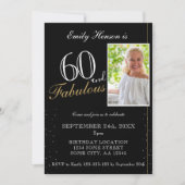 60と素晴らしいエレガントブラックフォト誕生日 招待状 (正面)