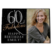 60と素晴らしいエレガントブラック60th誕生日写真 ラージペーパーバッグ (正面)