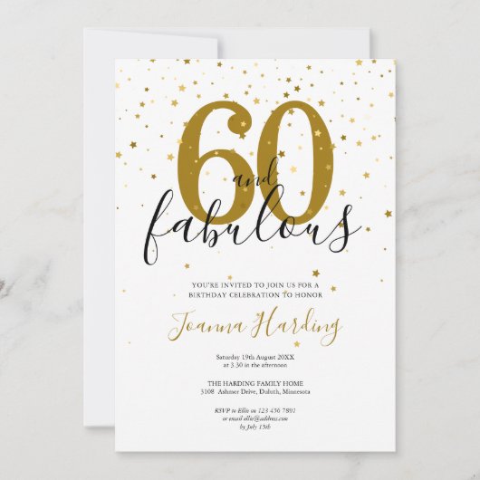 60と素晴らしいエレガント金ゴールドとブラック誕生日 招待状 (正面)