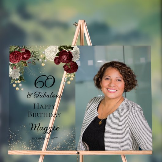 60と素晴らしいグラムバラフローラ誕生日パーティー アクリルサイン (ニュートラル)