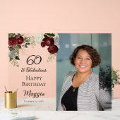 60と素晴らしいグラムバラフローラ誕生日パーティー アクリルサイン (ウェディング)