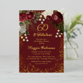 60と素晴らしいグラムバラフローラ誕生日パーティー 箔招待状 (立ち正面)