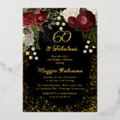 60と素晴らしいグラムバラフローラ誕生日パーティー 箔招待状 (正面)