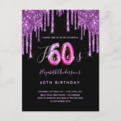 60と素晴らしいグリッタードリップブラックパープルグラム ポストカード (正面)