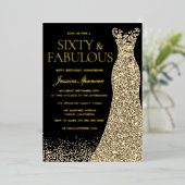 60と素晴らしいゴールデンフォイル60誕生日 箔招待状 (立ち正面)