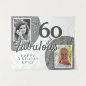 60と素晴らしいシルバーグリッター2フォト誕生日 タペストリー (正面(横))