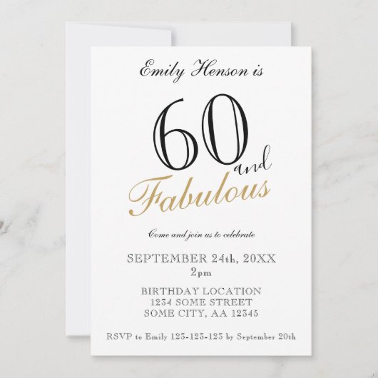 60と素晴らしいスクリプエレガントト誕生日 招待状 (正面)