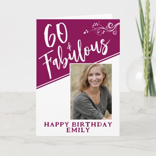 60と素晴らしいスクリプトフォトマゼンタ60誕生日 カード (正面)