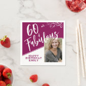 60と素晴らしいスクリプトフォトマゼンタ60誕生日 スタンダードカクテルナプキン (インサイチュ)