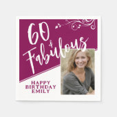 60と素晴らしいスクリプトフォトマゼンタ60誕生日 スタンダードカクテルナプキン (正面)