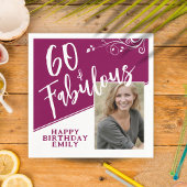 60と素晴らしいスクリプトフォトマゼンタ60誕生日 スタンダードカクテルナプキン