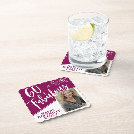 60と素晴らしいスクリプトフォトマゼンタ60誕生日 ペーパーコースター (インサイチュ)