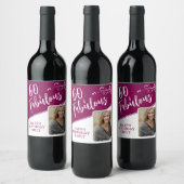 60と素晴らしいスクリプトフォトマゼンタ60誕生日 ワインラベル (ボトル)