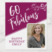 60と素晴らしいスクリプトフォトマゼンタ60誕生日 ワインラベル (シングルラベル)