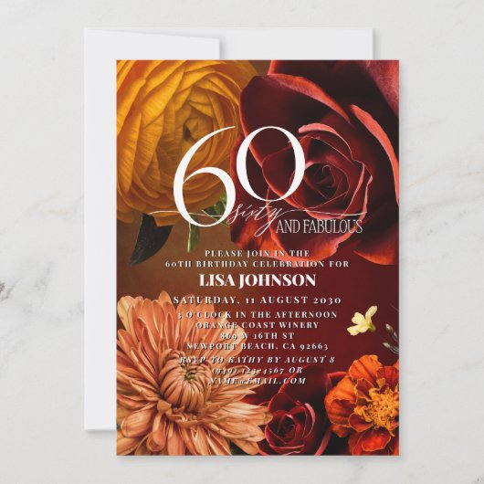 60と素晴らしいダークムーディサンセットカラーフローラ 招待状 (正面)