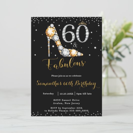 60と素晴らしいハイヒールダイヤモンド60誕生日 招待状 (スタンド正面)