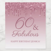 60と素晴らしいバラ金ゴールドピンクドリッピンググリッター ワインラベル (シングルラベル)