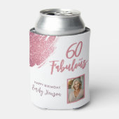 60と素晴らしいピンクのグリッター写真60誕生日 缶クーラー (缶正面)